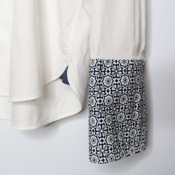 Ted Baker Mens Button Up Shirt Size 16.5 White Blue Geometric Office Formal - Picture 9 of 11
